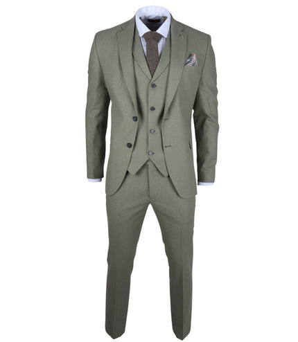 Men's Sage Green Tailor Fit 3 Piece Linen Summer Wedding Suit