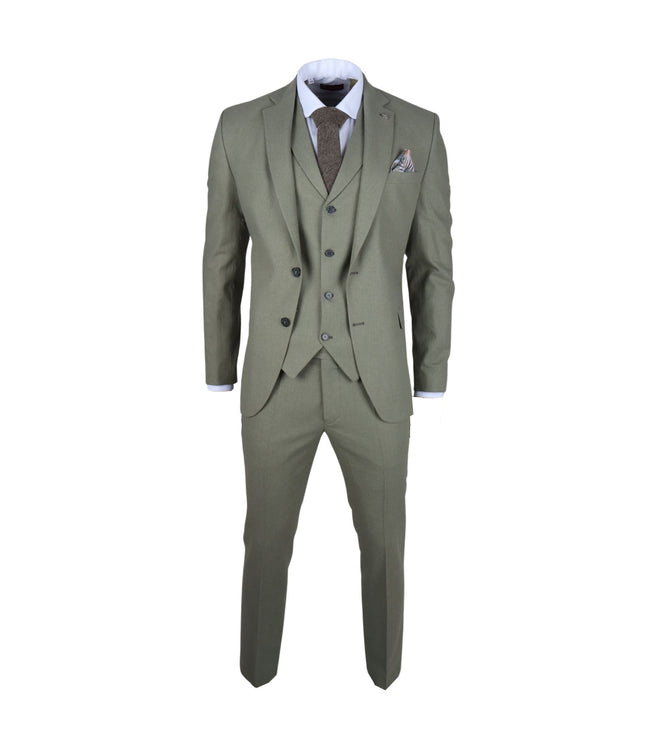 Men's Sage Green Tailor Fit 3 Piece Linen Summer Wedding Suit
