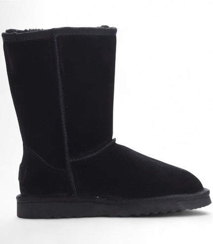 Women's Genuine Sheepskin Black Suede Slip-On Ankle Winter Boots - Dusk