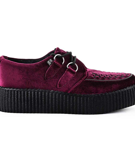 TUK Viva High Creeper Burgundy Velvet Platform Lace-Up Goth Shoes - AV6802