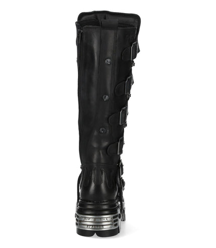 New Rock M-161-C10 Knee High Black Leather Spiked Gothic Boots
