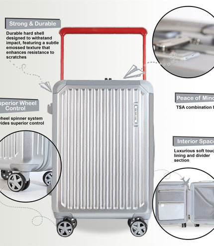 Hard Shell Silver Rimowa Inspired TSA Cabin Luggage Suitcase Durable Spinner Carry-On
