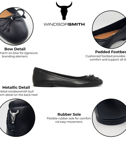 Windsorsmith Womens Black Leather Mocassin Flat Shoes - Babydoll
