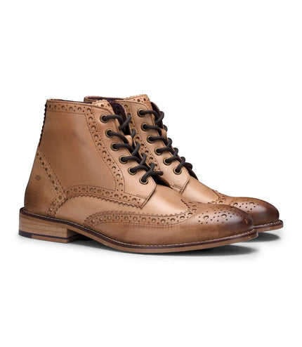 Mens Classic Oxford Tan Leather Gatsby Brogue Ankle Boots