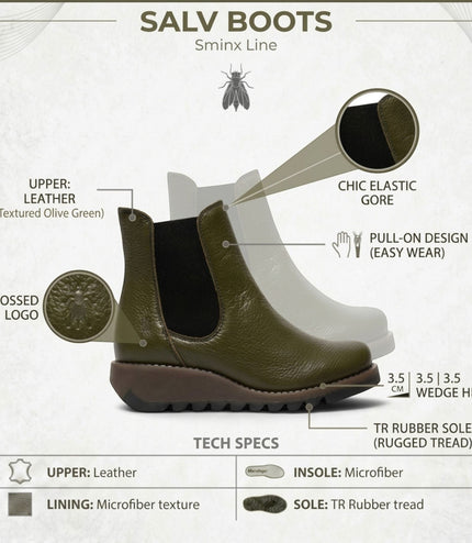 Fly London Womens Military Green Chelsea Leather Ankle Boots - SALV195
