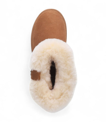 Women's Genuine Sheepskin Tan Suede Ankle Bootie Winter Boots - Granite