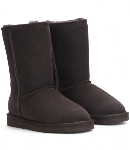 Women's Genuine Sheepskin Brown Suede Slip-On Ankle Winter Boots - Dusk