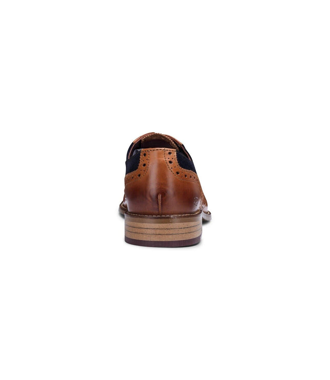 Mens Classic Oxford Tan Leather Gatsby Brogue Shoes With Navy Suede