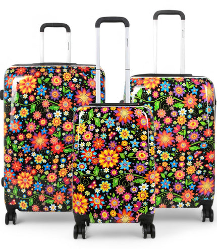 Ballina Set of 3 Hard Shell Suitcase in Black Flower
