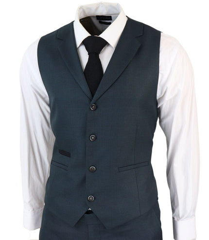 Men's 3 Piece Olive Prince Of Wales Check Suit
