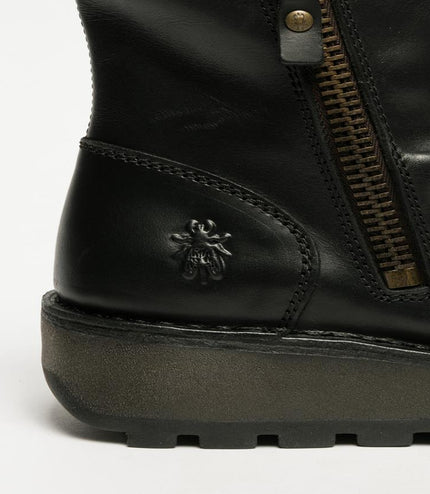 Fly London Womens Black MON944 Leather Wedge Heel Ankle Zip Up Chelsea Boots