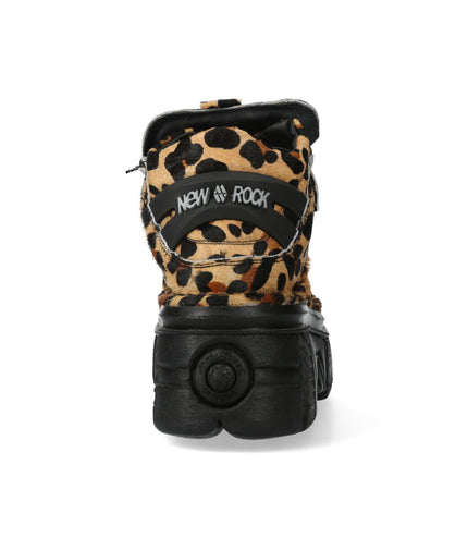 New Rock M-106-C192 Leopard Brown Leather Gothic Ankle Boots
