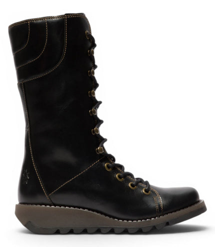 Fly London Women’s Black Leather Lace-Up Combat Ankle Boots- STER768