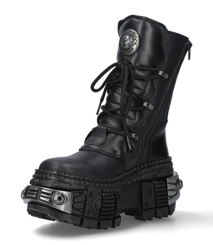 New Rock Mid-Calf Leather Platform Boots-WALL373-S3