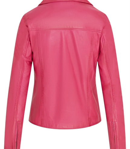Women's Classic Brando Biker Leather Jacket - Broome - Fuschia