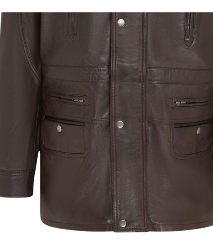 Mens Soft Italian Leather Parka Coat-Winnipeg - Brown