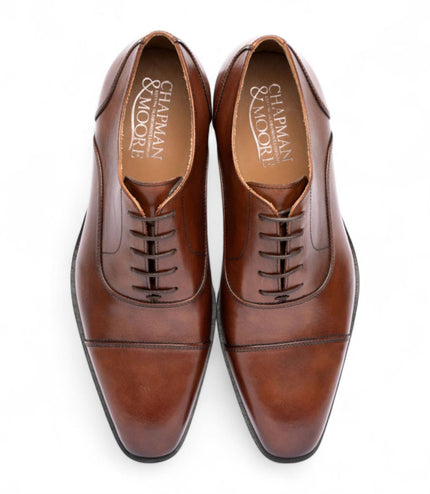 Chapman & Moore Men's Brown Plain Leather Brogue Cap-Toe Oxford Shoes