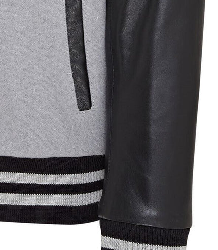 Letterman Baseball Wool Leather Varsity Bomber Jacket - Genoa - Grey/Black