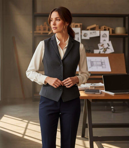 Women's Black Herringbone Wool Tweed Check Tailored Waistcoat - WS-1