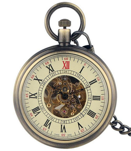 Mechanical Bronze Skeleton Antique Open Face Pocket Watch