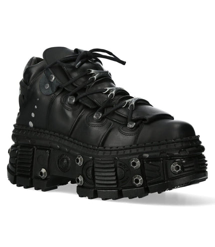 New Rock Goth Leather Ankle Boots-WALL106-S25