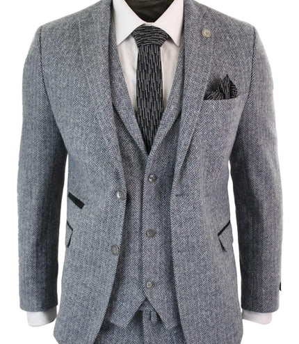 Men's 3 Piece Grey Herringbone Tweed Suit