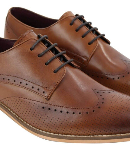 Mens Classic Oxford Brogue Shoes In Perforated Tan Leather