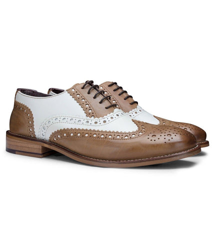 Mens Classic Oxford Tan/White Leather Gatsby Brogue Shoes