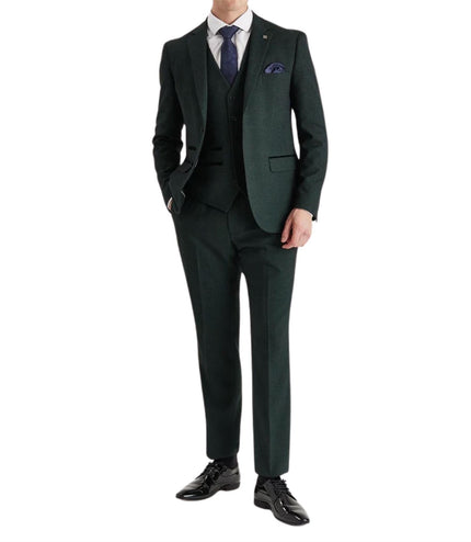 Men's Green 3 Piece Prince Of Wales Formal Suit