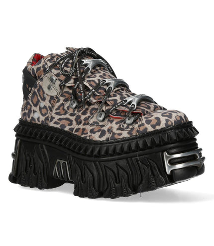 New Rock M-106Wall-C56 Leopard Print Leather Gothic Platform Ankle Boots
