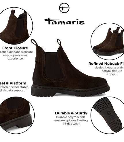 Tamaris Womens Mocca Brown Suede Leather Classic Chelsea Ankle Boots