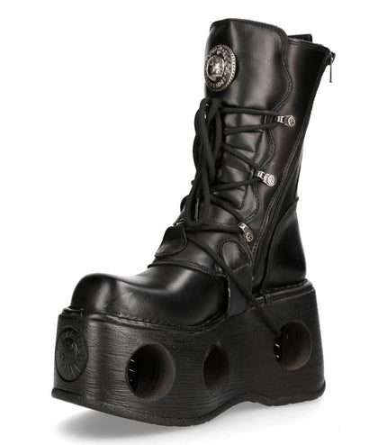 New Rock Metallic Black Leather Neptuno Gothic Boots - 373-S2
