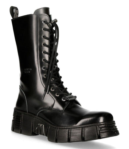 New Rock Boots Leather Mid-Calf Tower Biker Boots- M-Wall027N-C2