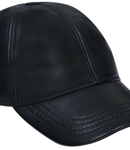 Unisex Real Nappa Leather Adjustable Golf Snapback Plain Baseball Cap Hat - Black