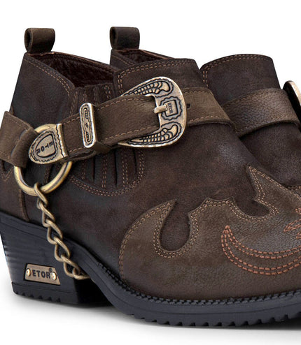 Men's Brown Leather Metal Chain Winklepicker Cowboy Boots