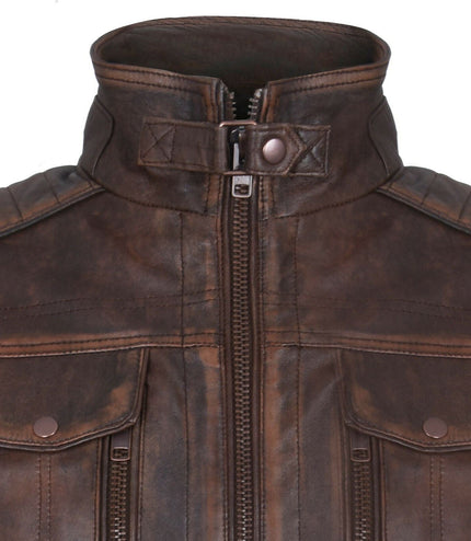 Men's Vintage Leather Biker Jacket-Cape Town - Brown