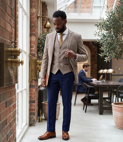 Men's Brown Tweed Suit with Mayfair Navy Trousers - Harris