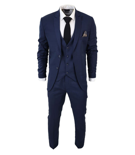 Mens IM1 Classic Plain Navy 3 Piece Suit