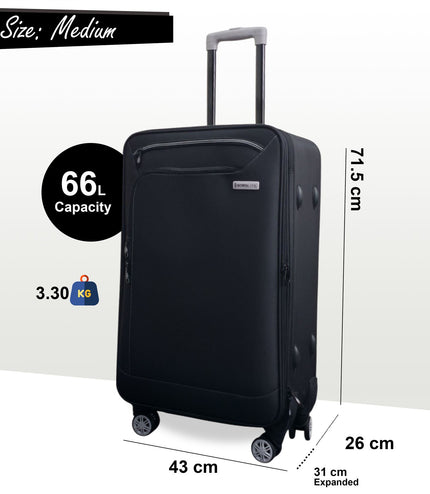 Handa Medium Soft Shell Suitcase in Black
