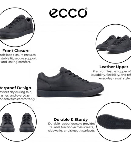 Ecco Men's Black Leather Waterproof Trainer Sneaker Shoes - Soft 10