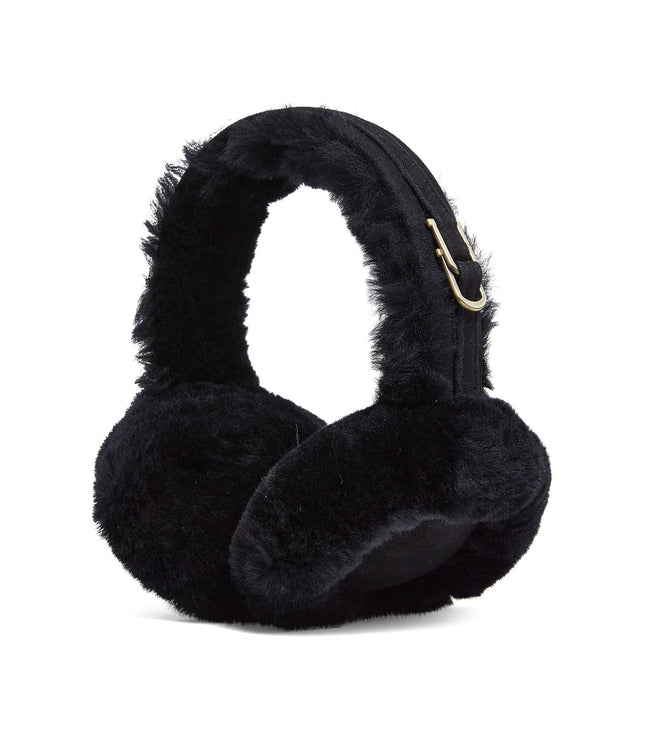 Womens Sheepskin Shearling Winter Ear Muffs Warm Comfortable - Black