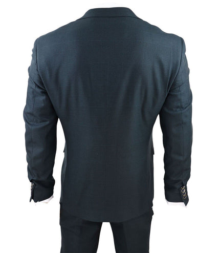 Mens Olive Green 3 Piece Check Tailored Fit Suit
