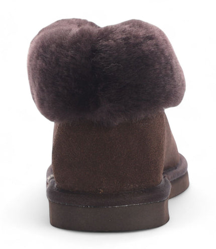 Women's Sheepskin Suede Ankle Brown Slip-On Bootie Winter - Glacier