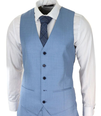Mens 3 Piece Light Blue Classic Stitch Retro Suit