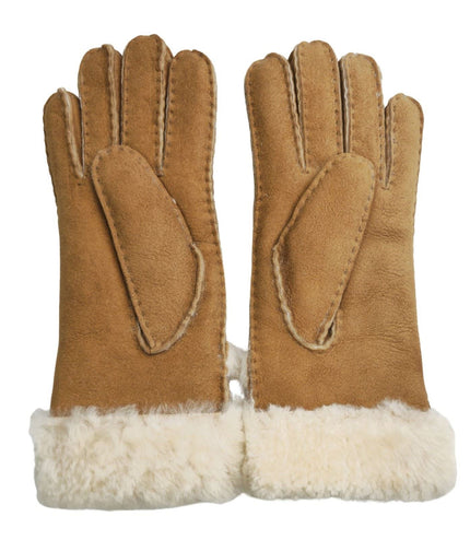 Infinity Leather Womens Tan Sheepskin Suede Gloves with Roll Up/Down Cuff