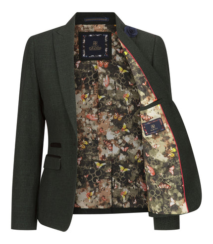 Women's Tweed Green Check Blazer Wool Classic Jacket