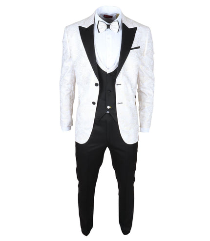 Men's 4 Piece White Paisley Wedding Suit Tailor Fit