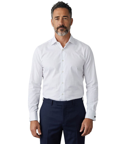 Men's White Slim Fit Long Sleeve Formal Plain Dress Shirt - JP