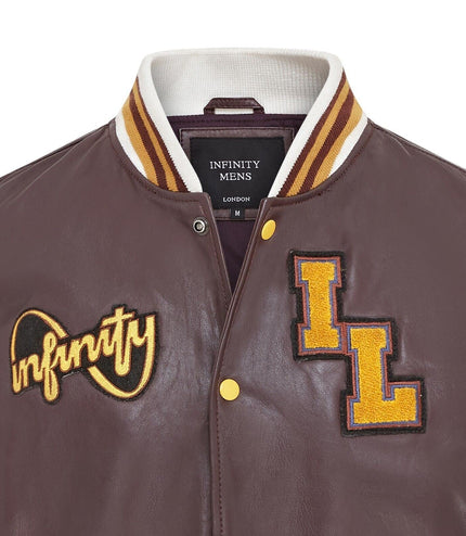 Mens Baseball Leather Letterman Bomber Jacket - Ashwood - Burgundy
