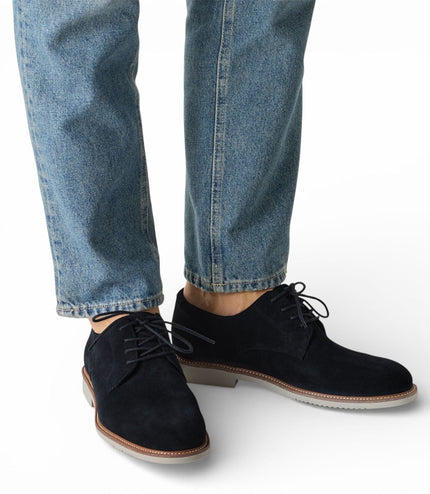 Tamaris Men's Navy Blue Suede Leather Plain Toe Smart Derby Shoes